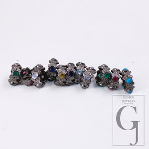 1pc Pave Rosecut Diamond 925 Sterling Silver Handmade Pave Diamond With Different Stones Rondelles/Bead/Spacers 10m Size Jewelry Supplies