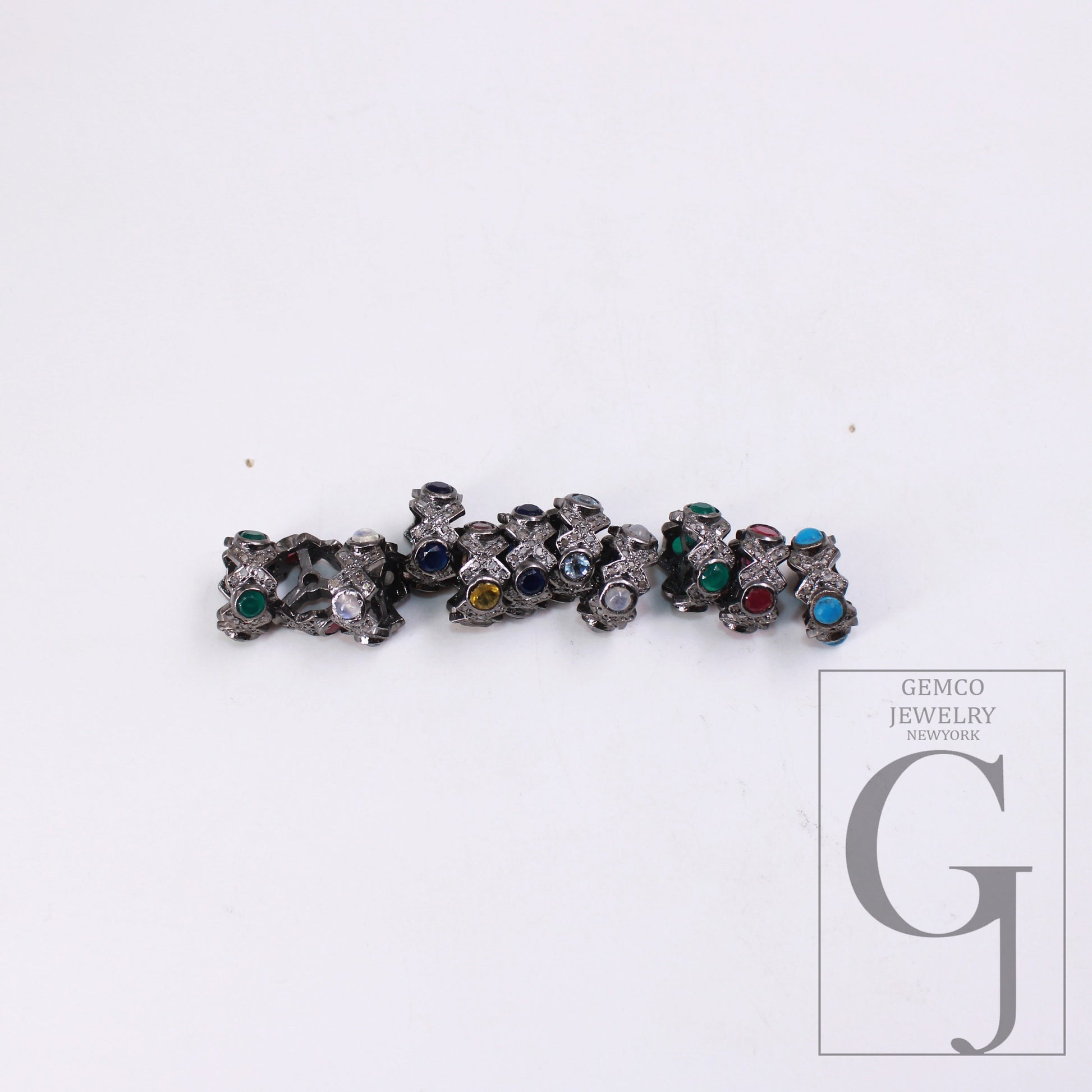 1pc Pave Rosecut Diamond 925 Sterling Silver Handmade Pave Diamond With Different Stones Rondelles/Bead/Spacers 10m Size Jewelry Supplies