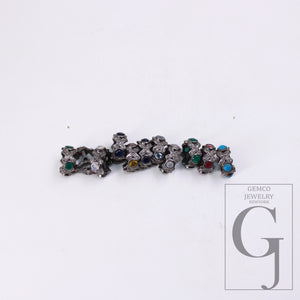 1pc Pave Rosecut Diamond 925 Sterling Silver Handmade Pave Diamond With Different Stones Rondelles/Bead/Spacers 10m Size Jewelry Supplies