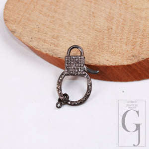 1pc Antique Oxidized Look Rosecut Pave Diamond Design Spring Clasp 925 Sterling Silver Handmade Finish Diamond Necklace Clasp Jewelry 30mm