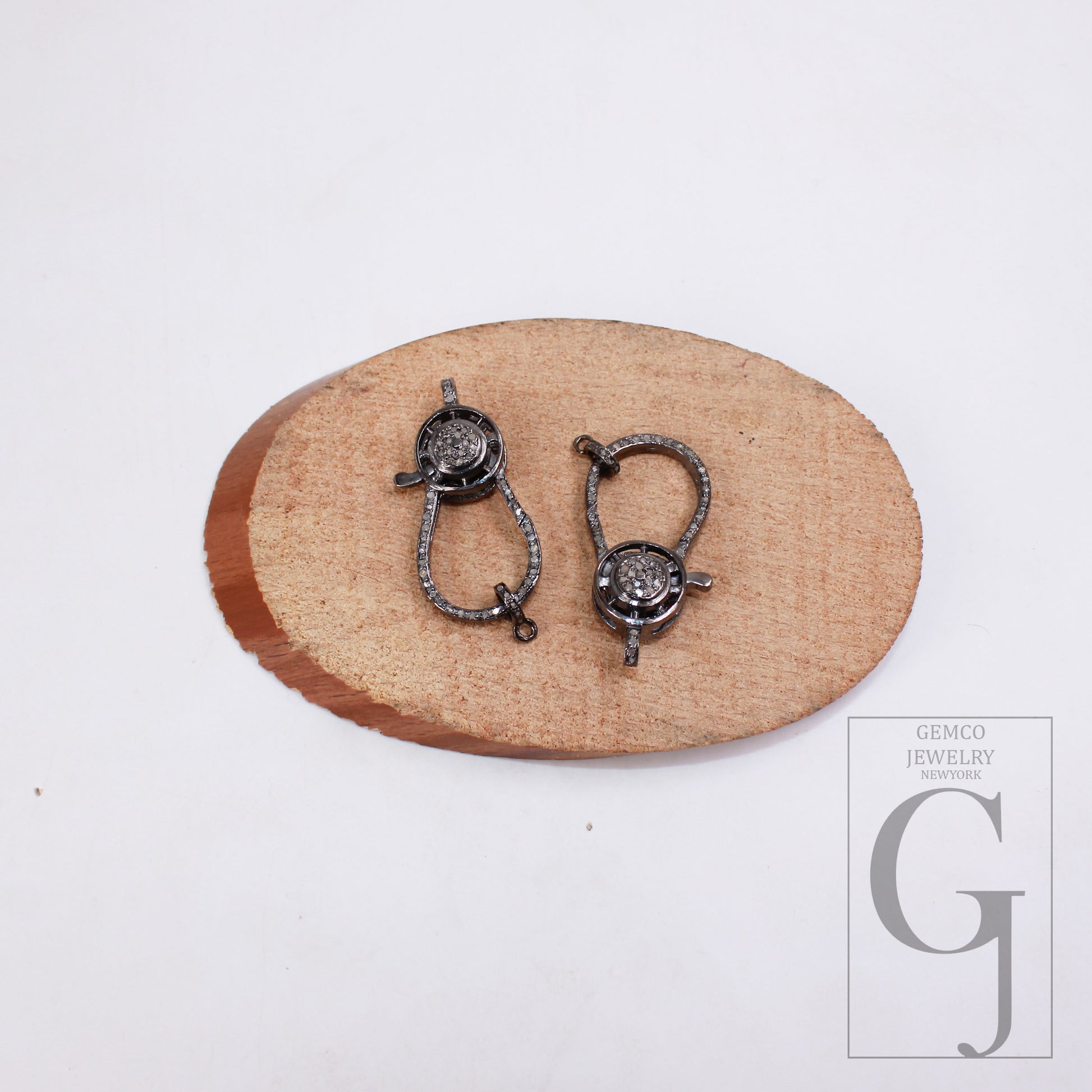 1PC Oxidized designer Rosecut pave diamond lobster design clasp 925 sterling silver handmade finish clasp with matching jump ring