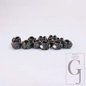 1pc Pave Rosecut Diamond 925 Sterling Silver Handmade Pave Diamond With Different Gem Stones Rondelles/Bead/Spacer 12mm Size Jewley Supplies