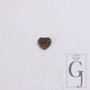 1pc Heart Shape Rosecut Pave Diamond Bead 925 Sterling Silver Handmade Silver Finish Diamond Bead 10mm Size Jewelry Making Supplies