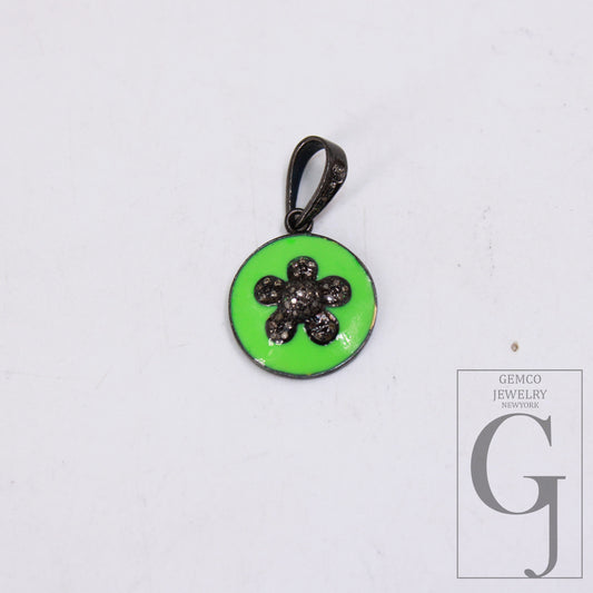 1pc Neon Enameling Flower Pendant Designer Rosecut Pave Diamond Pendant Sterling 925 Silver Handmade Finish Diamond Charms Necklace Pendant