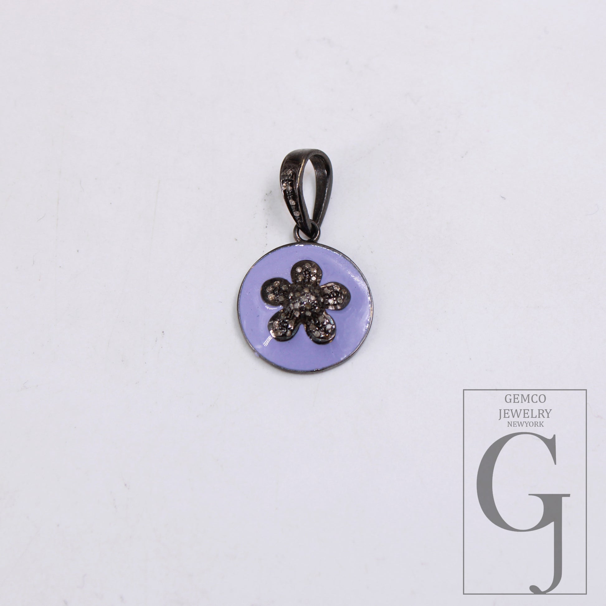 Lavender Enameling Flower Pendant Designer Rosecut Pave Diamond Pendant Sterling 925 Silver Handmade Finish Diamond Charms Necklace Pendant