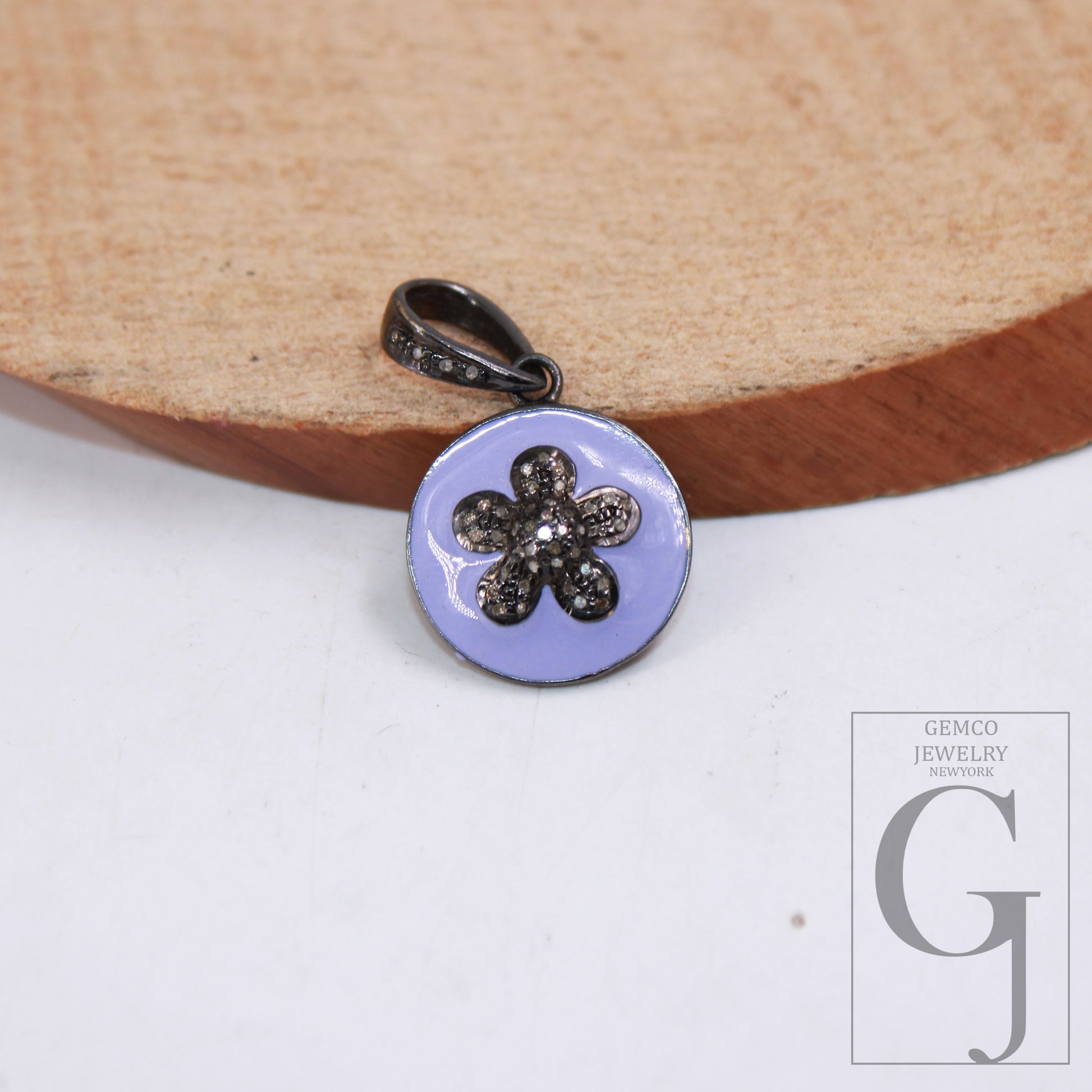 Lavender Enameling Flower Pendant Designer Rosecut Pave Diamond Pendant Sterling 925 Silver Handmade Finish Diamond Charms Necklace Pendant