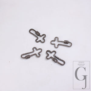 1pc Crossed Shaped Carabiner Lock Rosecut Pave Diamond Screw Design Clasps 925 Sterling Silver Handmade Finish Oxidized Clasps