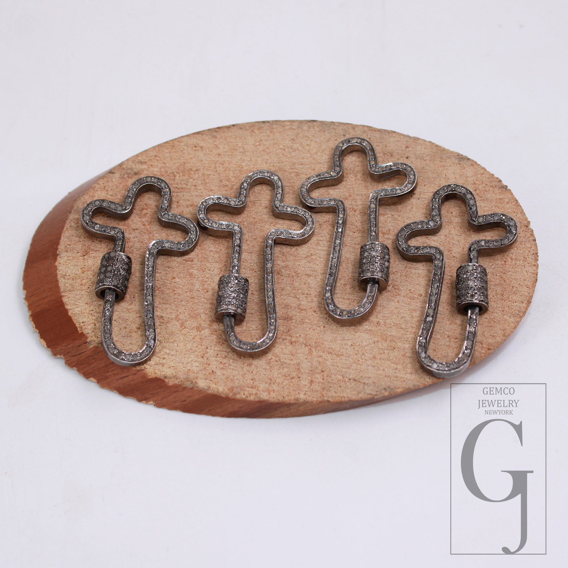 1pc Crossed Shaped Carabiner Lock Rosecut Pave Diamond Screw Design Clasps 925 Sterling Silver Handmade Finish Oxidized Clasps