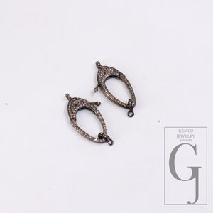 Antique Finish Rosecut Pave Diamond Lobster Designer Clasp 925 Sterling Silver Handmade Finish Clasp With Matching Diamond Jump Ring Jewelry