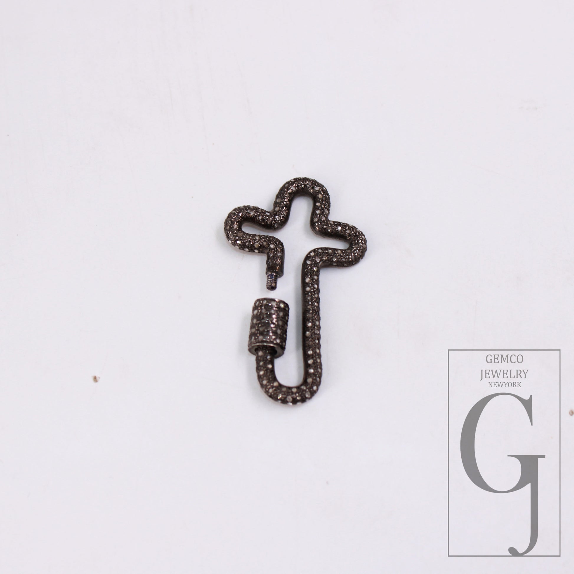 1pc Oxidized Finish Rosecut Full Pave Diamond Carabiner Clasp Lock 925 Sterling Silver Handmade Finish Beautiful Cross Design Jewelry