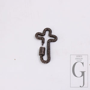 1pc Oxidized Finish Rosecut Full Pave Diamond Carabiner Clasp Lock 925 Sterling Silver Handmade Finish Beautiful Cross Design Jewelry