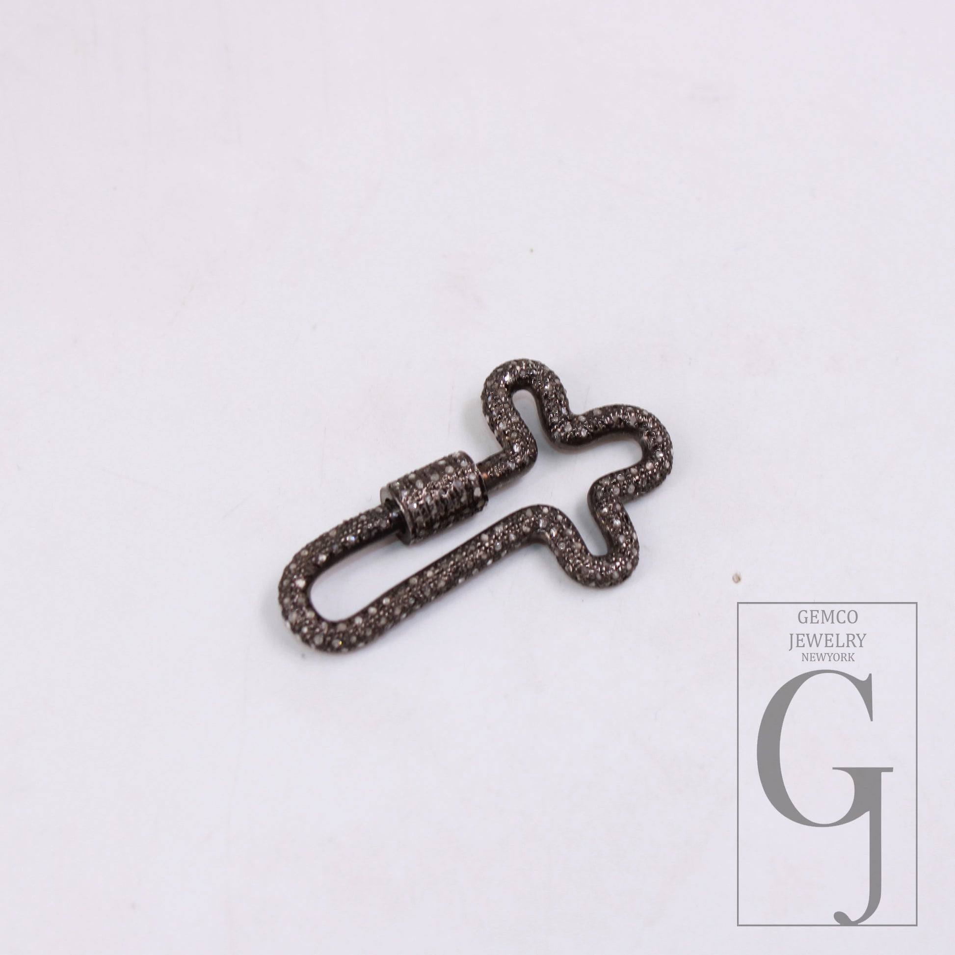 1pc Oxidized Finish Rosecut Full Pave Diamond Carabiner Clasp Lock 925 Sterling Silver Handmade Finish Beautiful Cross Design Jewelry