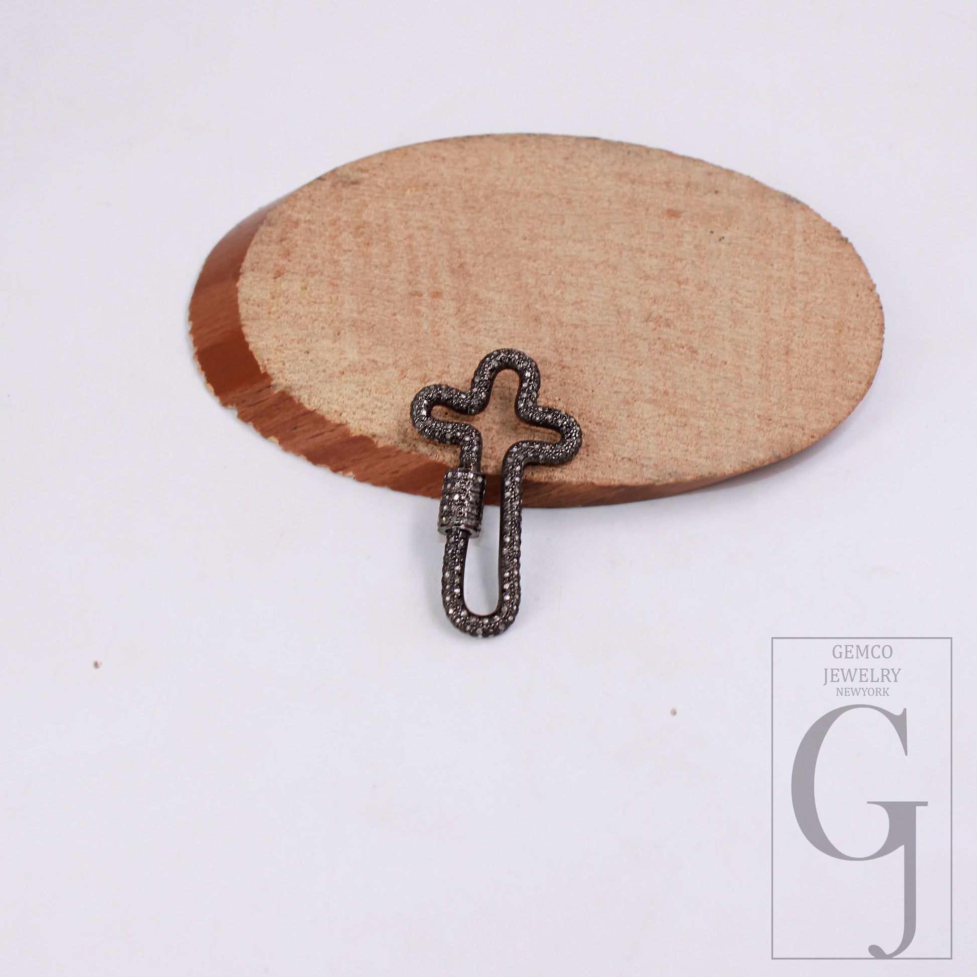 1pc Oxidized Finish Rosecut Full Pave Diamond Carabiner Clasp Lock 925 Sterling Silver Handmade Finish Beautiful Cross Design Jewelry