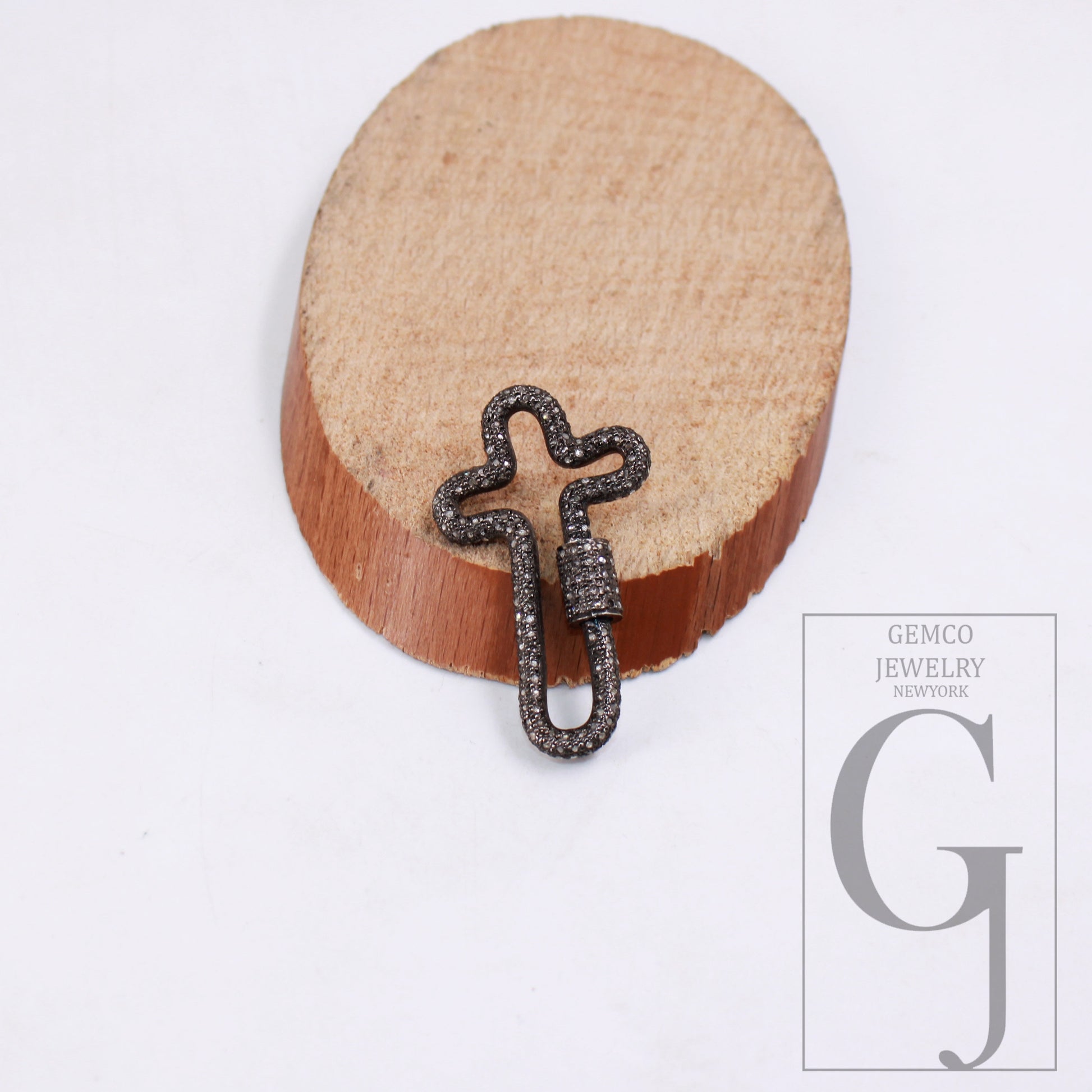 1pc Oxidized Finish Rosecut Full Pave Diamond Carabiner Clasp Lock 925 Sterling Silver Handmade Finish Beautiful Cross Design Jewelry