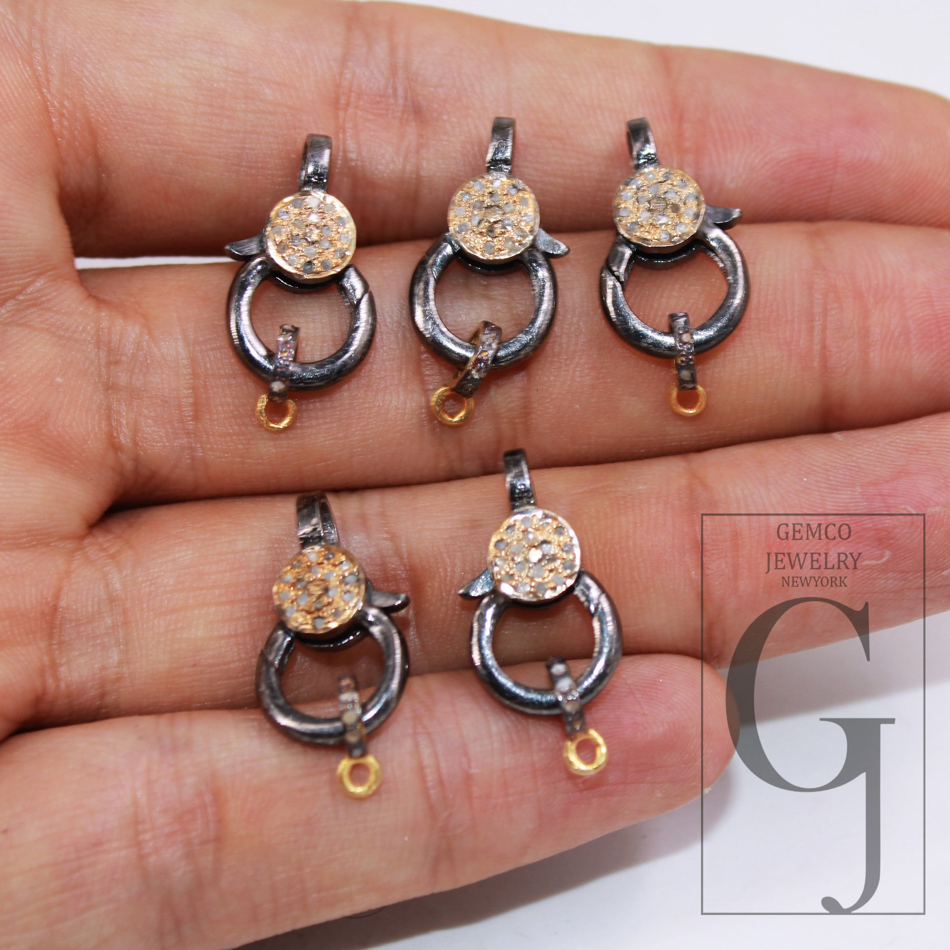 1pc Pave Rosecut Diamond 925 Sterling Silver Handmade Pave Diamond Lobster Clasp With Matching Jump Ring Necklace Pendant Clasp Lock