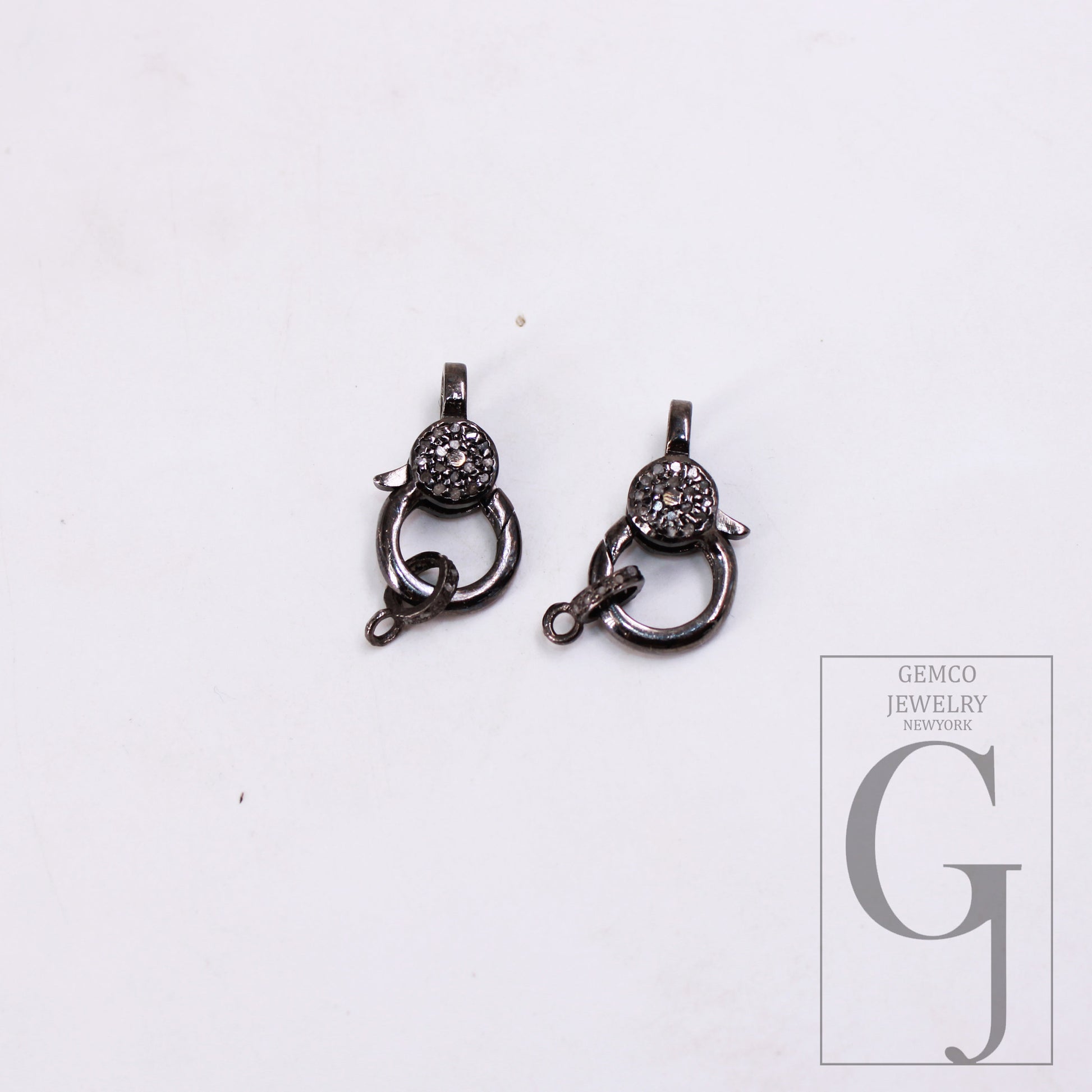 Black oxidized Pave rosecut diamond 925 sterling silver handmade pave diamond lobster clasp matching jump ring necklace pendant clasp lock
