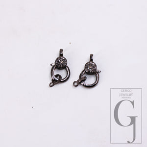 Black oxidized Pave rosecut diamond 925 sterling silver handmade pave diamond lobster clasp matching jump ring necklace pendant clasp lock