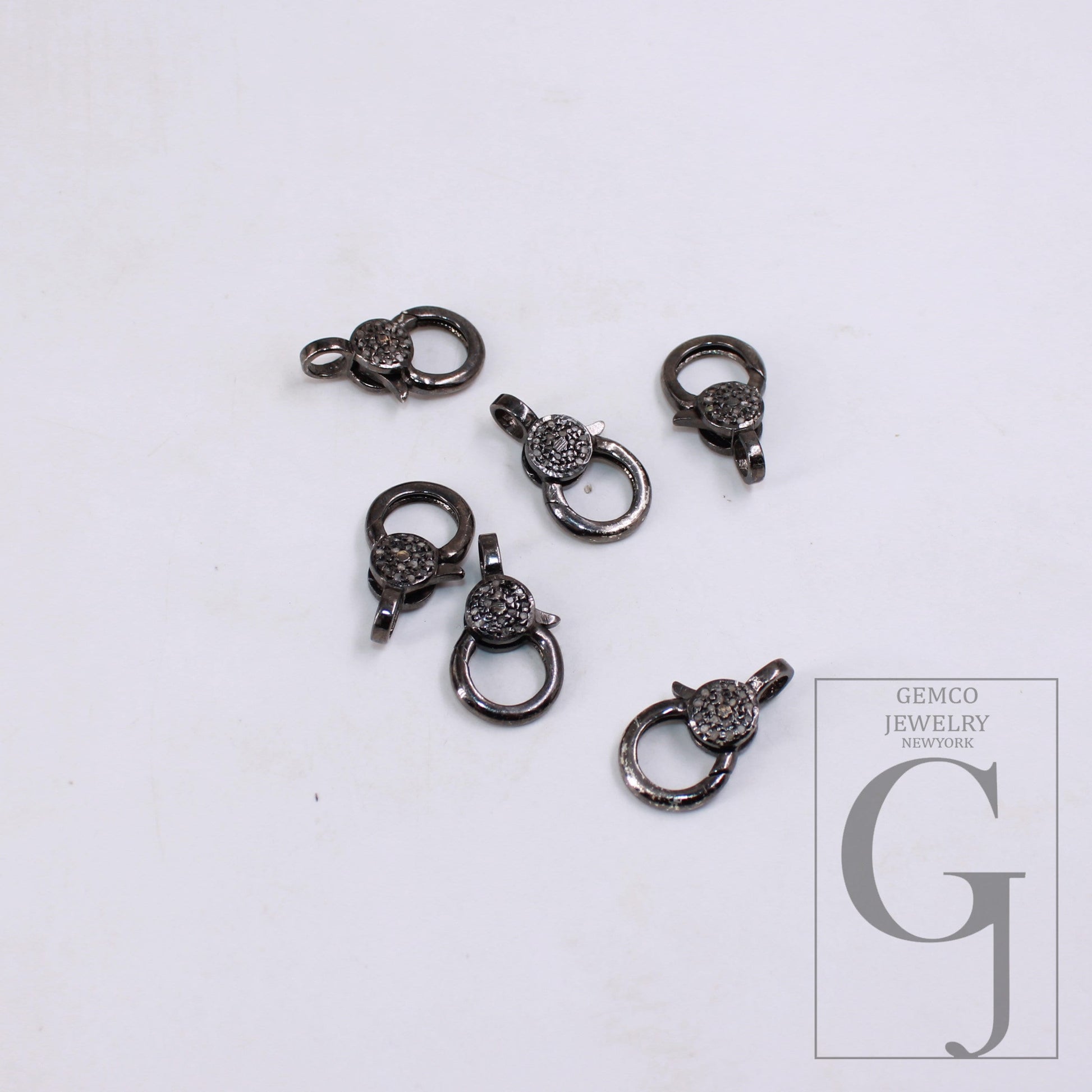 Black oxidized Pave rosecut diamond 925 sterling silver handmade pave diamond lobster clasp matching jump ring necklace pendant clasp lock