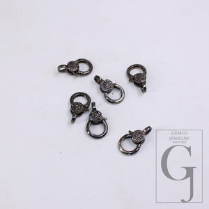 Black oxidized Pave rosecut diamond 925 sterling silver handmade pave diamond lobster clasp matching jump ring necklace pendant clasp lock