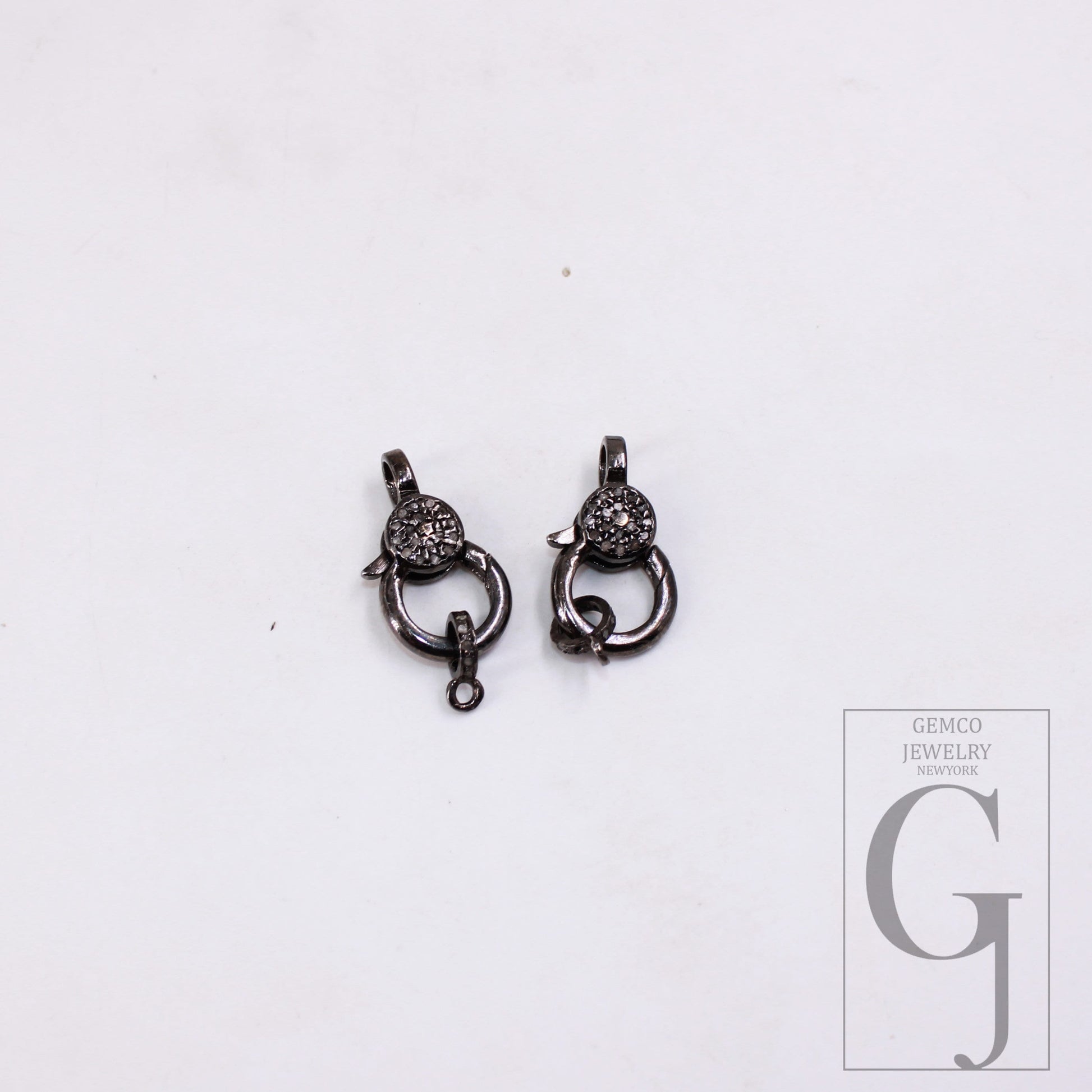 Black oxidized Pave rosecut diamond 925 sterling silver handmade pave diamond lobster clasp matching jump ring necklace pendant clasp lock