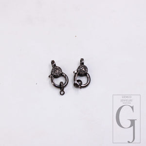 Black oxidized Pave rosecut diamond 925 sterling silver handmade pave diamond lobster clasp matching jump ring necklace pendant clasp lock