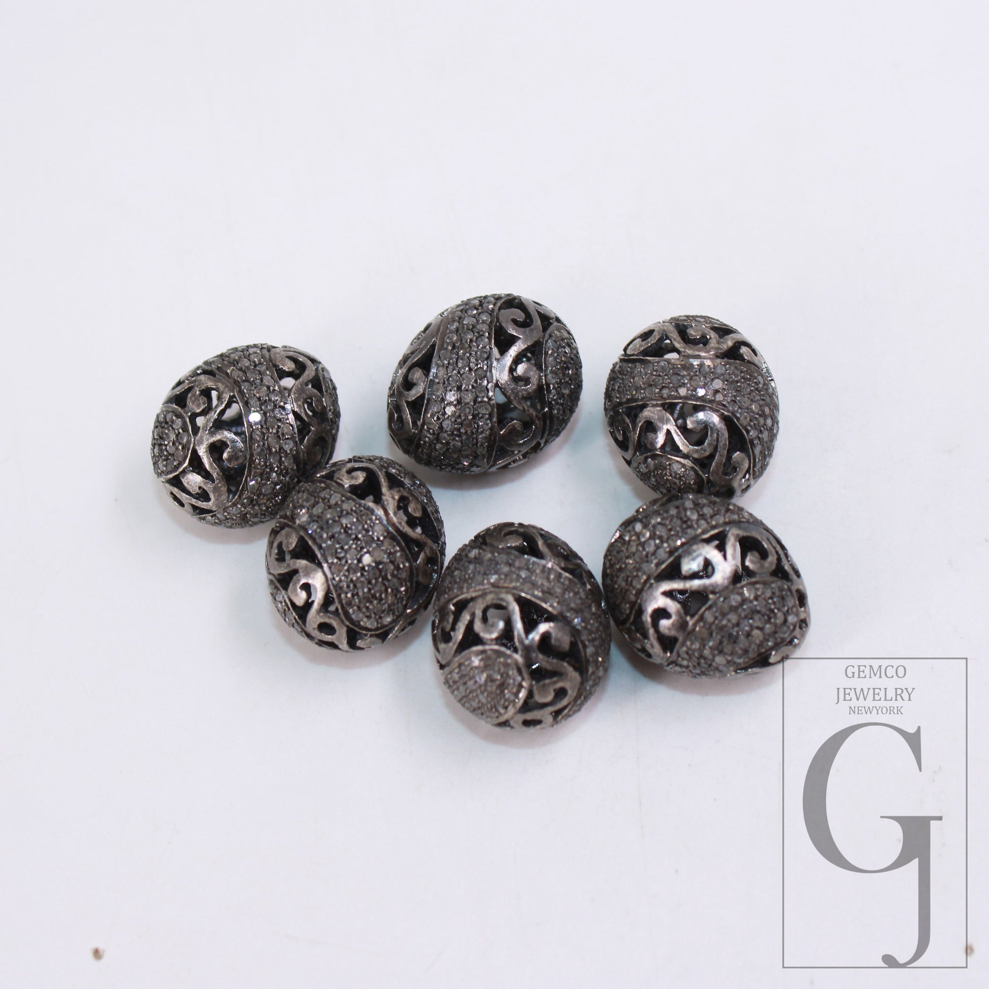 1pc Oxidized Pave Diamond Beads/Spacers Design Pave Diamond 925 Sterling Silver Handmade Jewelry Diamond Fine Jewelry 16mm Size Necklace