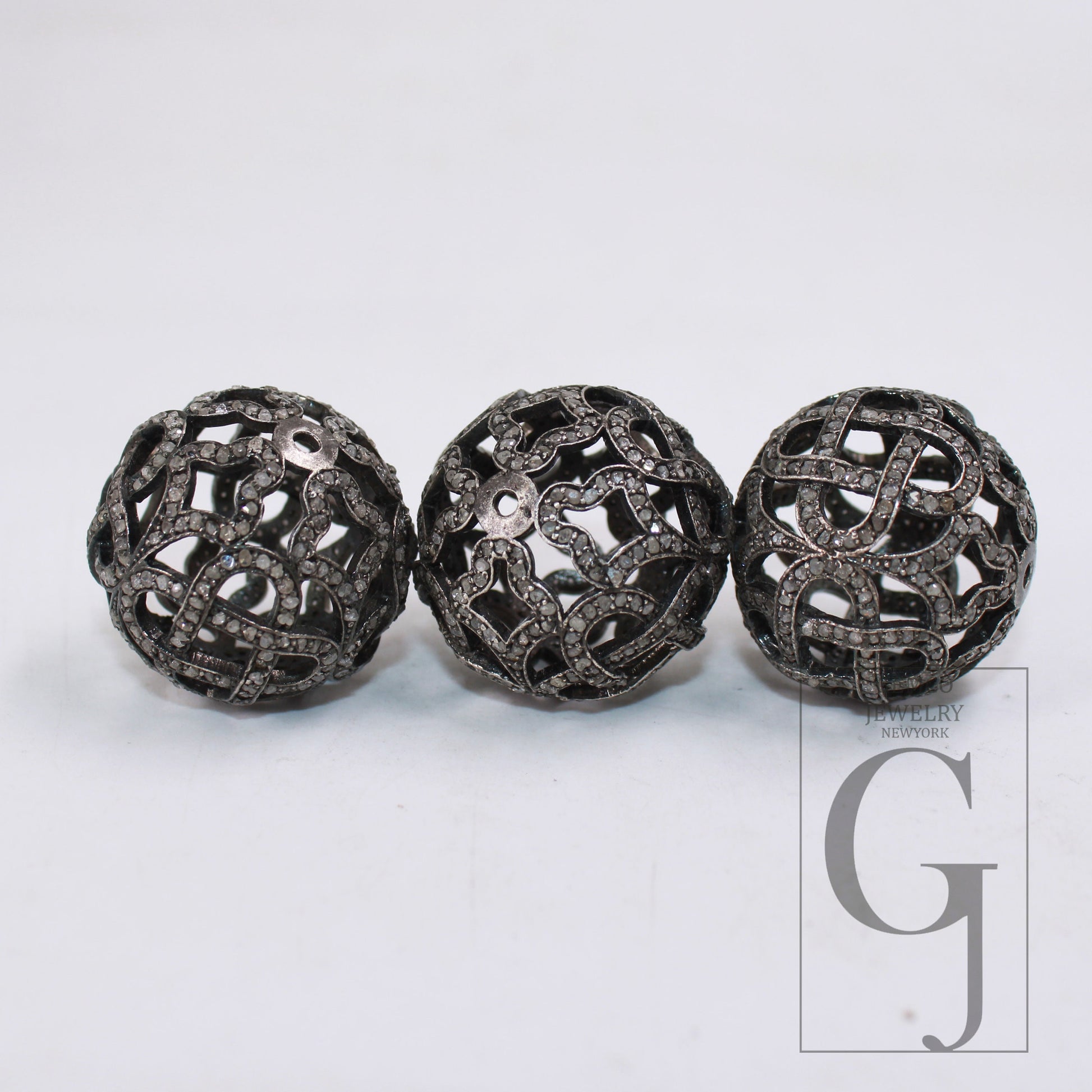 1pc Big Size 24mm Oxidized Rocecut Pave Diamond Bead 925 Sterling Silver Handmade Silver Finish Diamond Necklace Making Supplies
