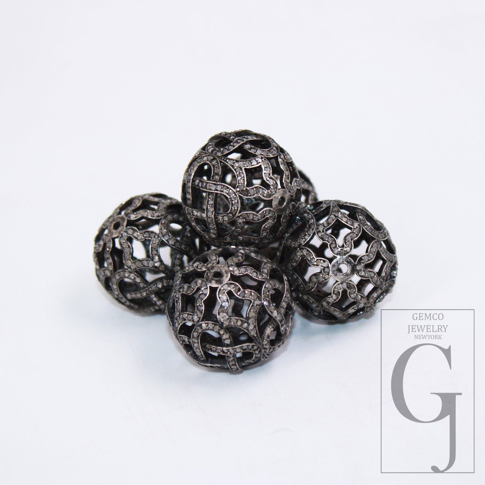 1pc Big Size 24mm Oxidized Rocecut Pave Diamond Bead 925 Sterling Silver Handmade Silver Finish Diamond Necklace Making Supplies