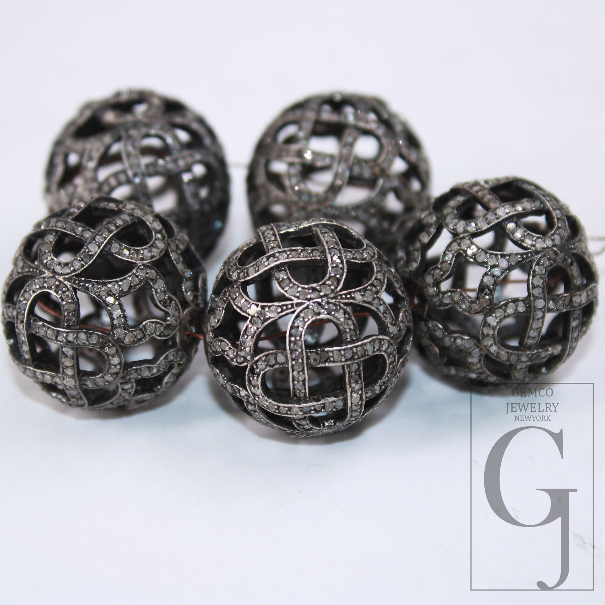 1pc Big Size 24mm Oxidized Rocecut Pave Diamond Bead 925 Sterling Silver Handmade Silver Finish Diamond Necklace Making Supplies