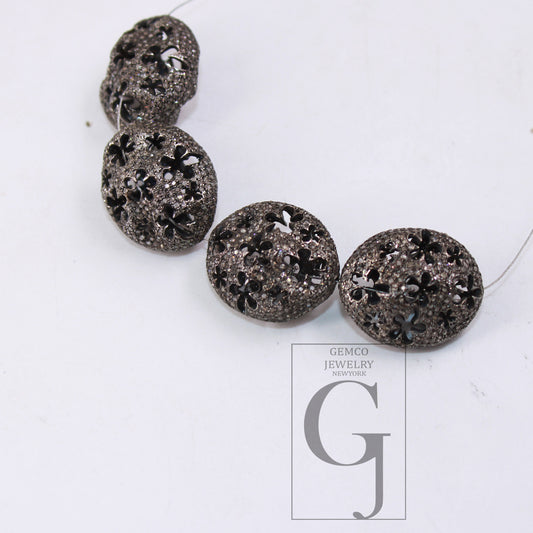 1pc Oxidized nugget beads flower designer Rosecut pave diamond beads 925 sterling silver handmade silver finish diamond spacers jewelry