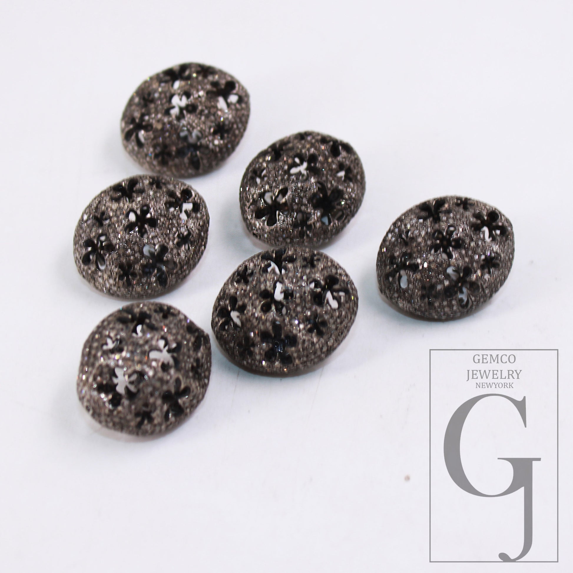 1pc Oxidized Nugget Beads Flower Designer Rosecut Pave Diamond Beads 925 Sterling Silver Handmade Silver Finish Diamond Spacers Jewelry