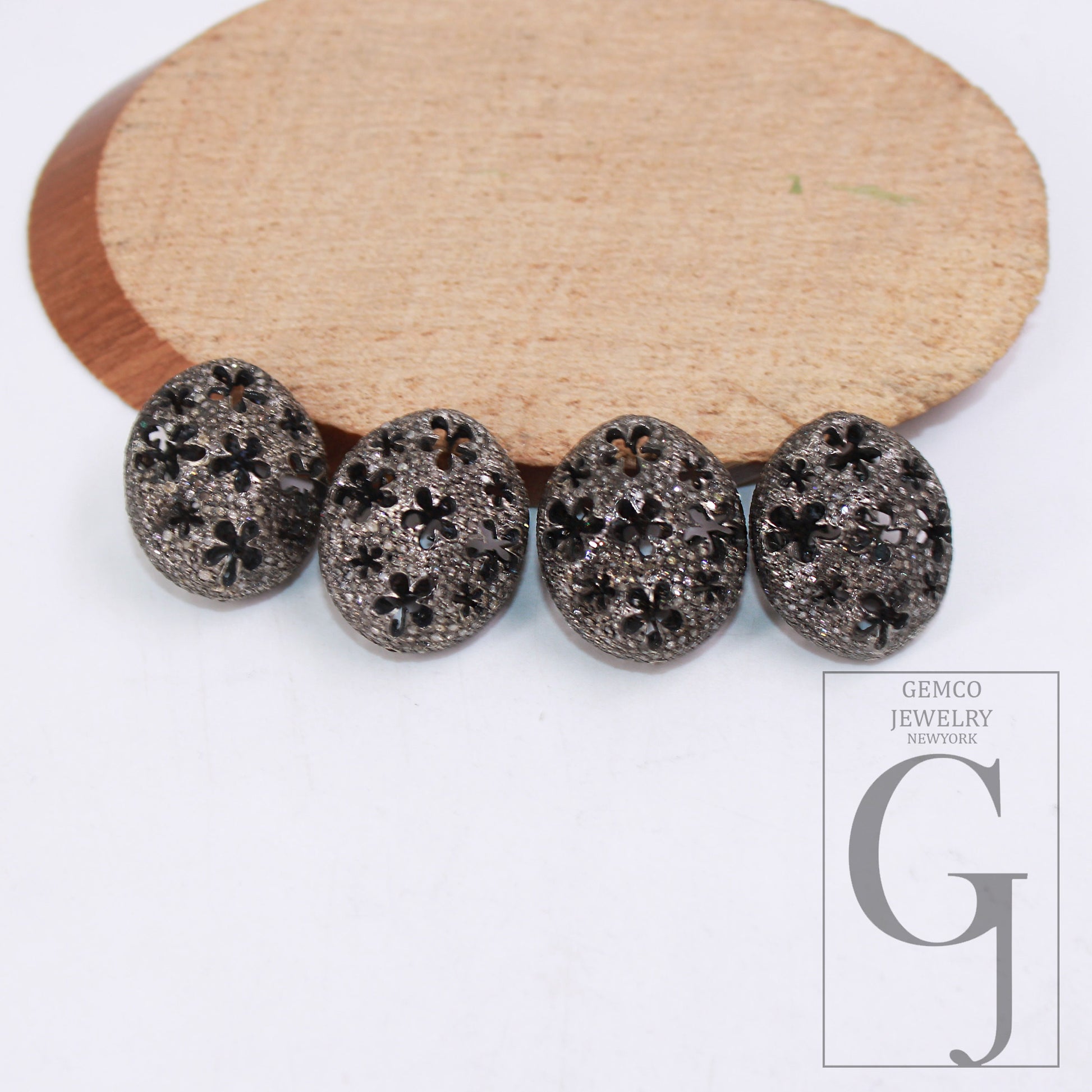 1pc Oxidized nugget beads flower designer Rosecut pave diamond beads 925 sterling silver handmade silver finish diamond spacers jewelry