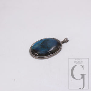 1pc Oxidized Designer Labradorite Pendant Rosecut Pave Diamond Pendant 925 Sterling Silver Handmade Finish Diamond Charms Necklace Pendant