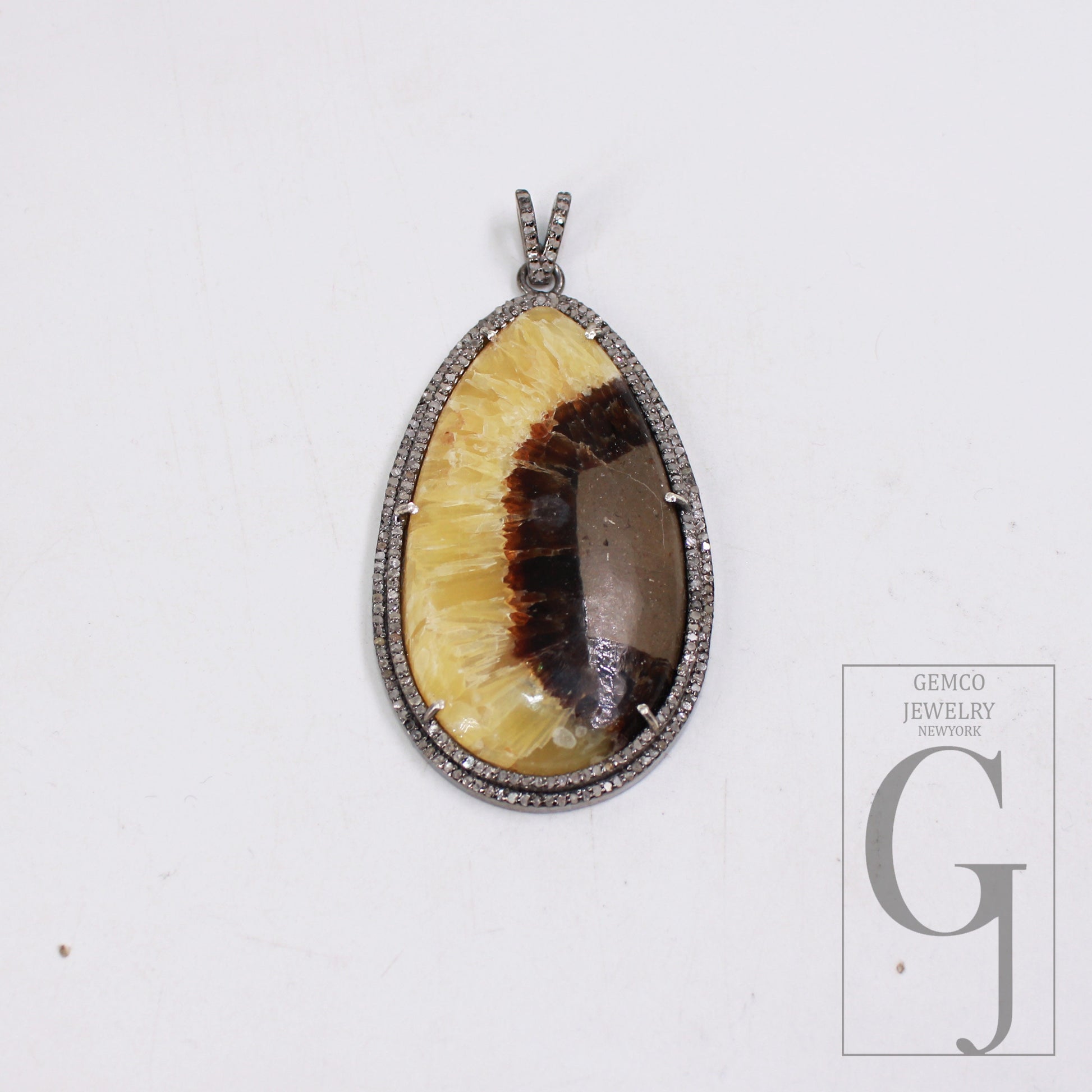 1pc Septarian Jasper Pendant Gemstone Designer Rosecut Pave Diamond Pendant 925 Sterling Silver Handmade Finish Diamond Necklace Pendant