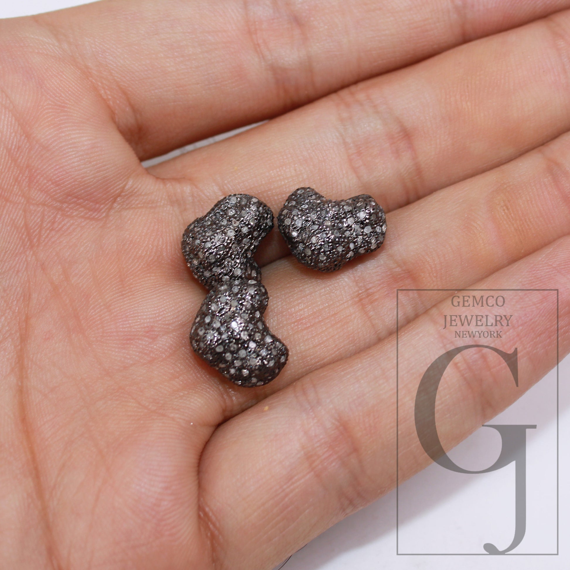 1PC One of a kind designer Rosecut pave diamond nugget bead 925 sterling silver handmade silver finish diamond bead jewelry making supplies