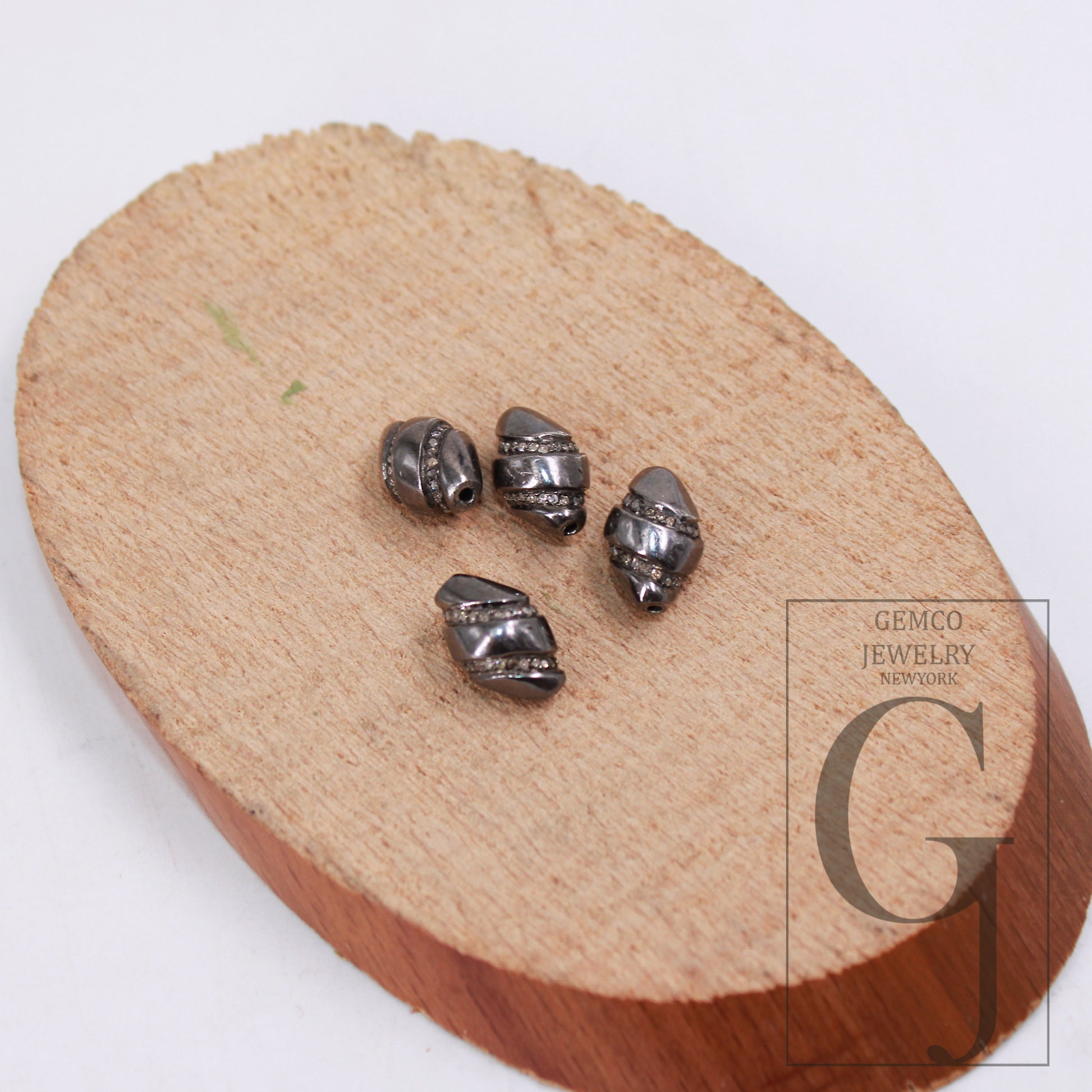 Oxidized finish Pave diamond beads/spacers design 925 sterling silver handmade jewelry diamond fine jewelry 12mm long necklace beads jewelry