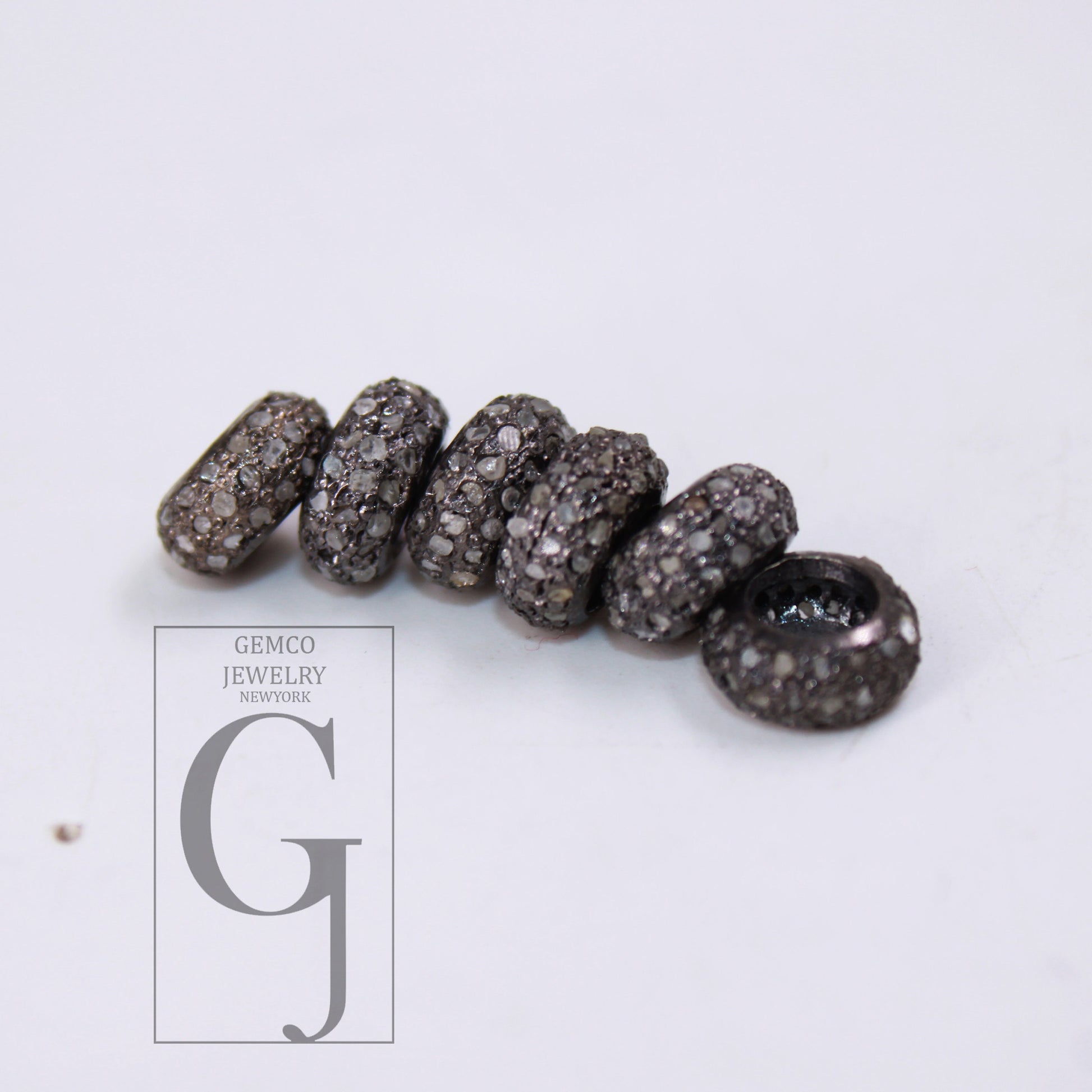 1pc 8mm/6mmsize Rondelles Pave Diamond Bead / Pave Spacers Design Pave Diamond 925 Sterling Silver Handmade Jewelry Diamond Fine Jewelry 1pc
