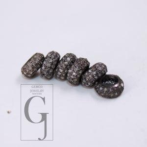 1pc 8mm/6mmsize Rondelles Pave Diamond Bead / Pave Spacers Design Pave Diamond 925 Sterling Silver Handmade Jewelry Diamond Fine Jewelry 1pc
