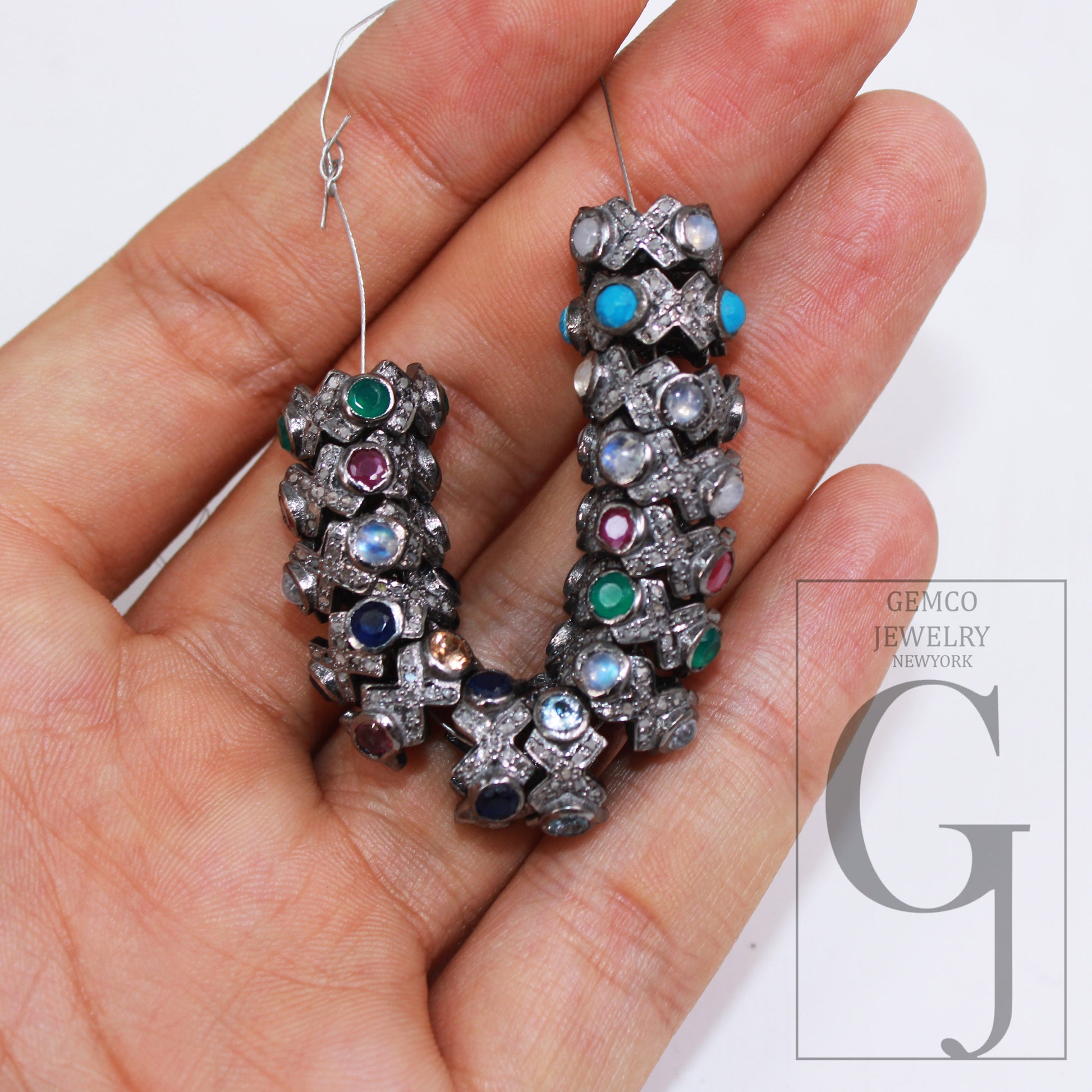 1pc Pave Rosecut Diamond 925 Sterling Silver Handmade Pave Diamond With Different Stones Rondelles/Bead/Spacers 10m Size Jewelry Supplies