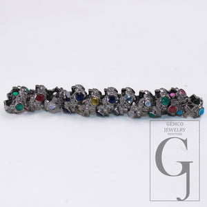1pc Pave Rosecut Diamond 925 Sterling Silver Handmade Pave Diamond With Different Stones Rondelles/Bead/Spacers 10m Size Jewelry Supplies