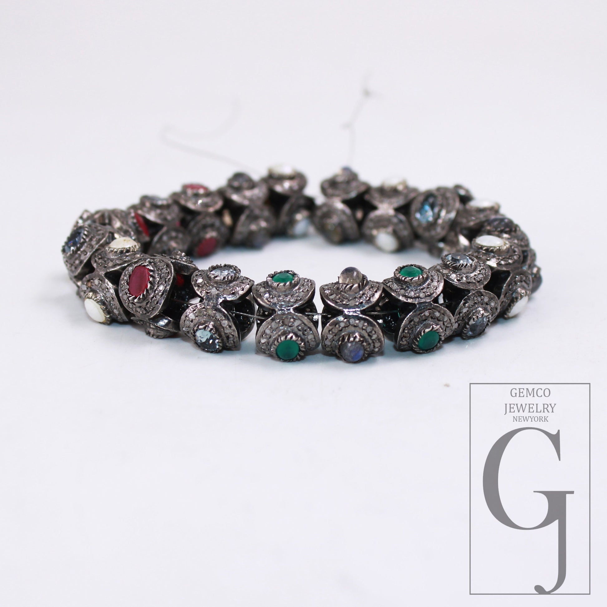 1pc Pave Rosecut Diamond 925 Sterling Silver Handmade Pave Diamond With Different Gem Stones Rondelles/Bead/Spacer 12mm Size Jewley Supplies