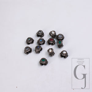 1pc Pave Rosecut Diamond 925 Sterling Silver Handmade Pave Diamond With Different Gem Stones Rondelles/Bead/Spacer 12mm Size Jewley Supplies