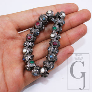 1pc Pave Rosecut Diamond 925 Sterling Silver Handmade Pave Diamond With Different Gem Stones Rondelles/Bead/Spacer 12mm Size Jewley Supplies