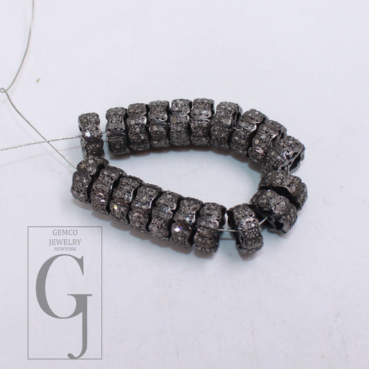 6mm/8mm 1pc Oxidized Finish Beautiful Rondelles Rosecut Pave Diamond Bead 925 Sterling Silver Handmade Silver Finish Diamond Bead Rondelle