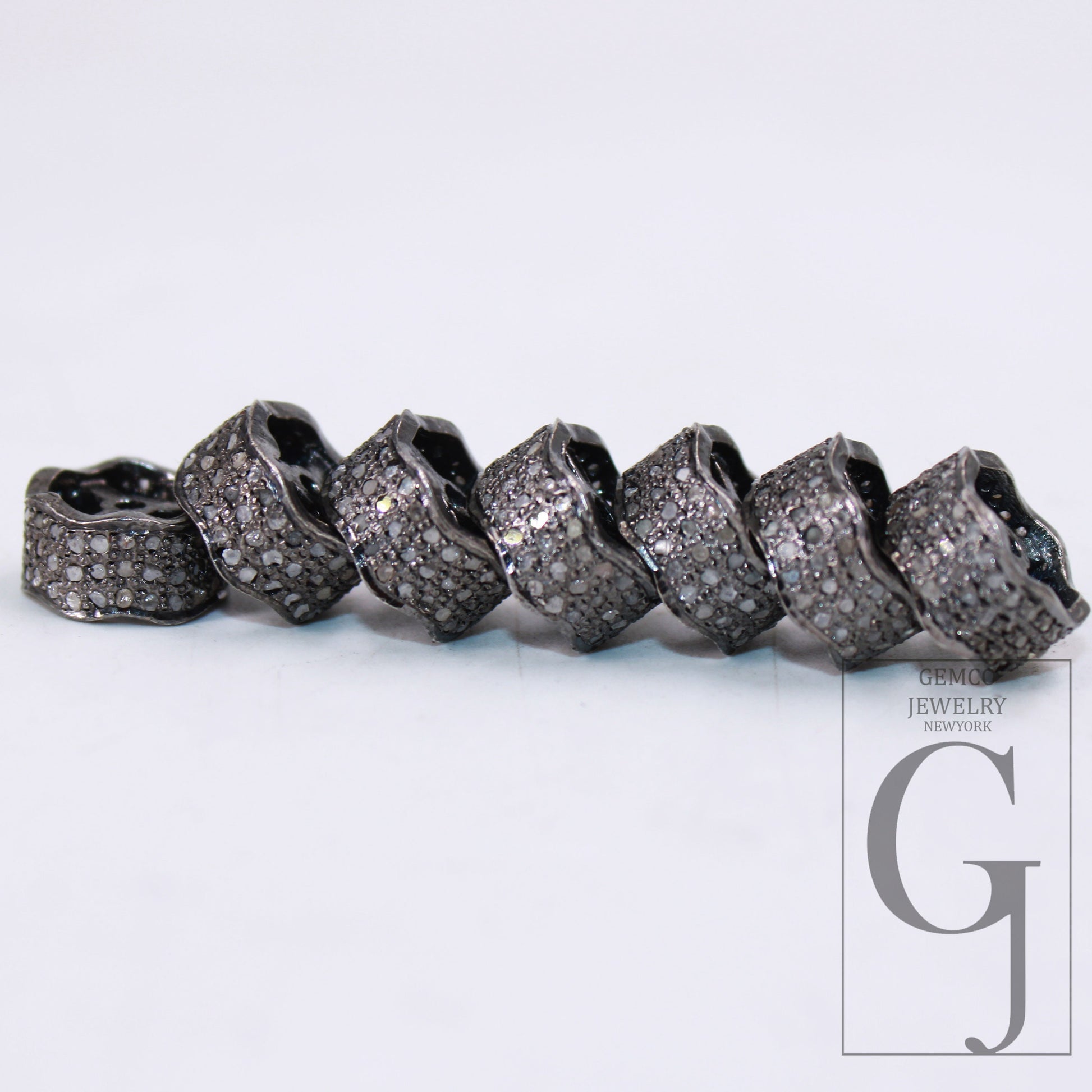 1pc 3 Line Diamond Rosecut Pave Diamond Bead Rondelles 925 Sterling Silver Handmade Silver Finish Diamond Bead Rondelles Spacers 10mm 8mm