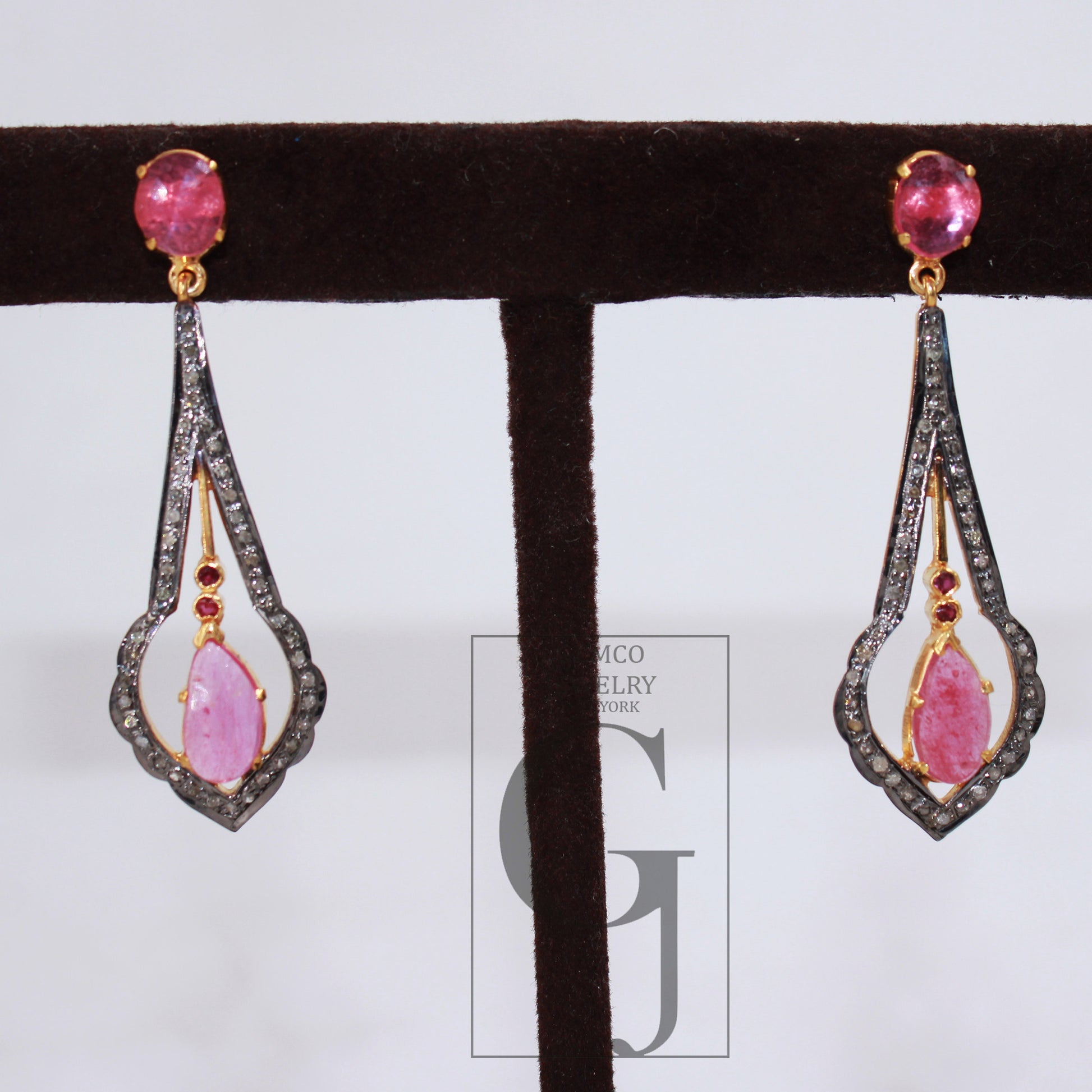 Beautiful 14k Ruby Earring Designer Rosecut Pave Diamond Earrings 925 Sterling Silver Handmade Silver Finish Diamond Jewelry Earring