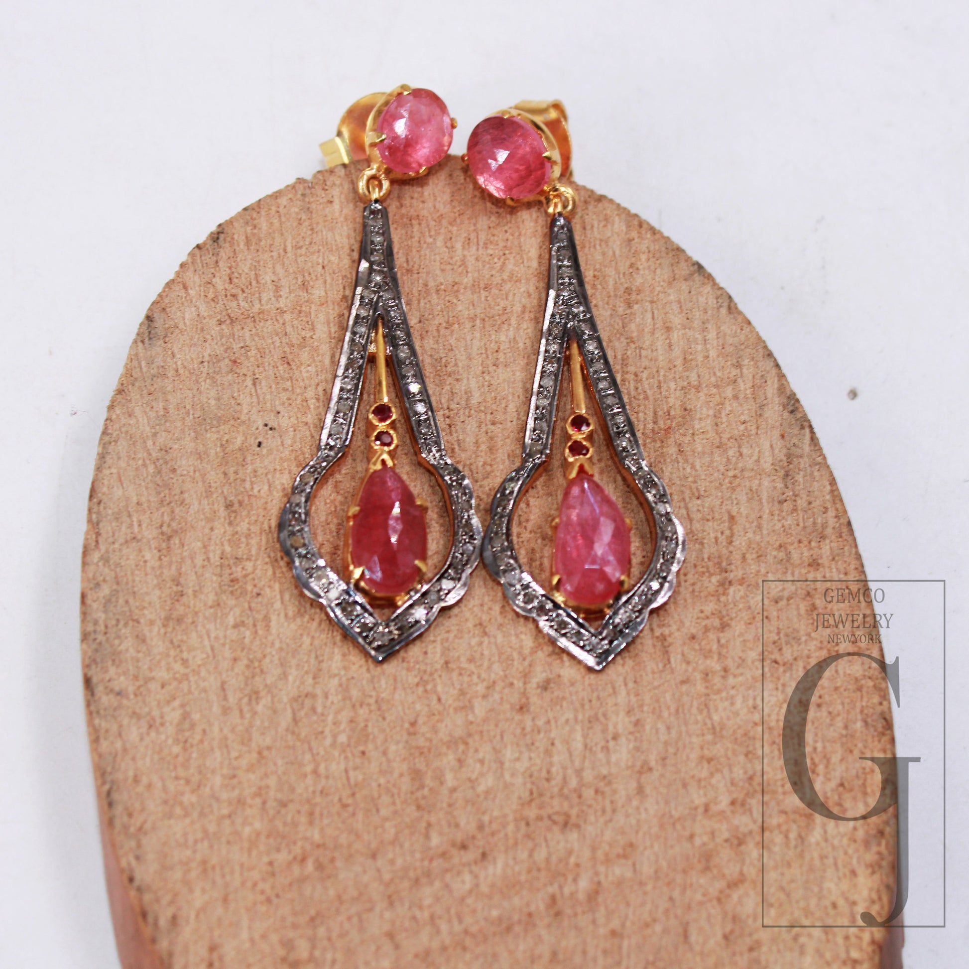 Beautiful 14k Ruby earring designer Rosecut pave diamond earrings 925 sterling silver handmade silver finish diamond jewelry earring