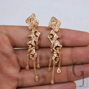 Antique golden designer Rosecut pave diamond earrings 925 sterling silver handmade silver finish diamond jewelry earrings