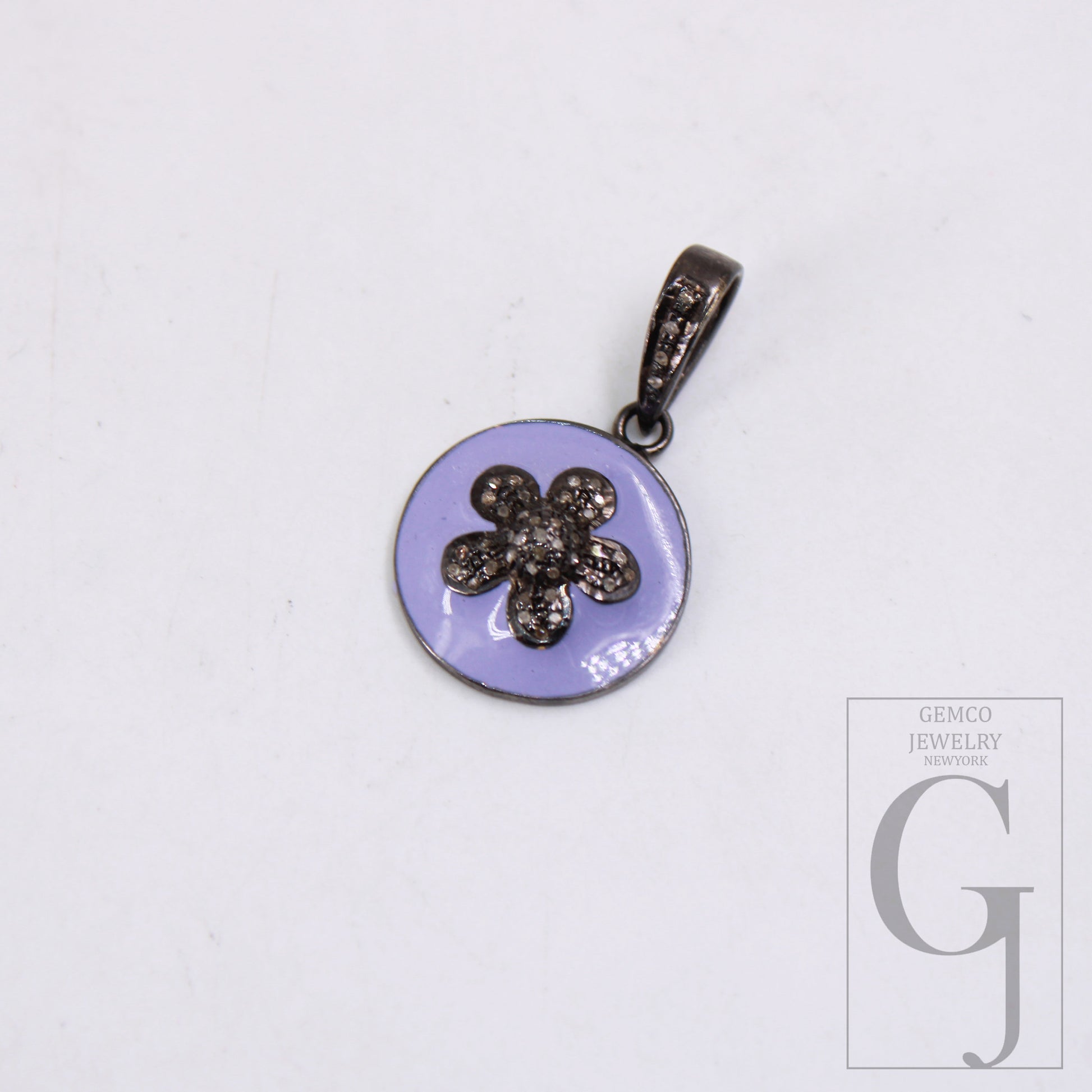 Lavender Enameling Flower Pendant Designer Rosecut Pave Diamond Pendant Sterling 925 Silver Handmade Finish Diamond Charms Necklace Pendant