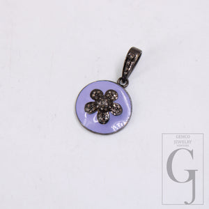Lavender Enameling Flower Pendant Designer Rosecut Pave Diamond Pendant Sterling 925 Silver Handmade Finish Diamond Charms Necklace Pendant
